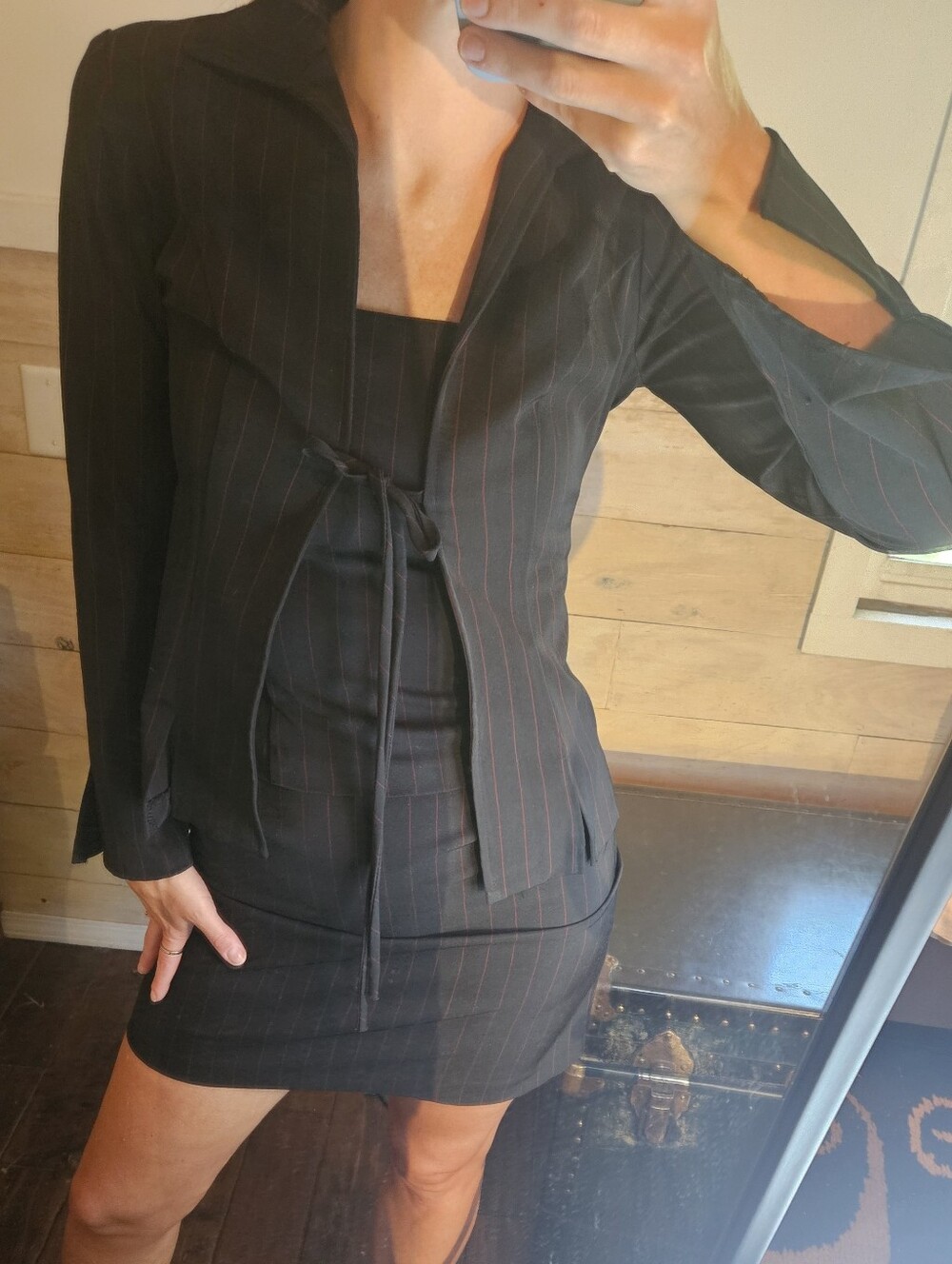 90s 3 Piece Set Deadstock Vintage Y2k Mini Skirt Front Tie Blazer With Tank